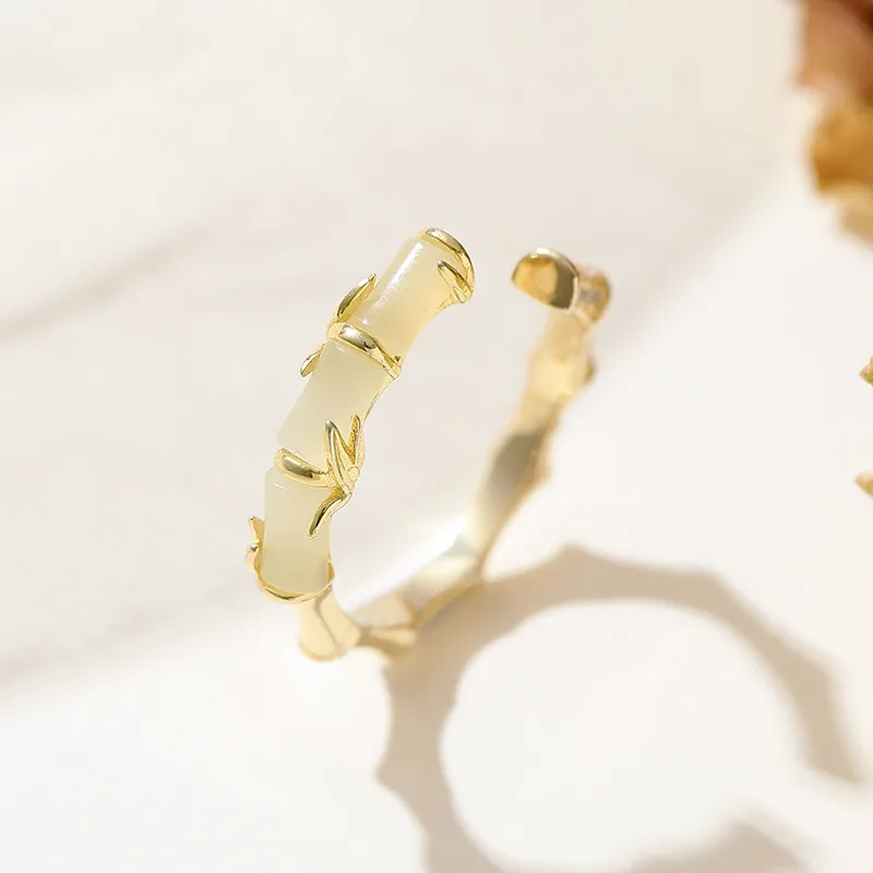 WEITIANXUAN Hetian Jade Rings Pale Greenish-White Jade Unisex-5