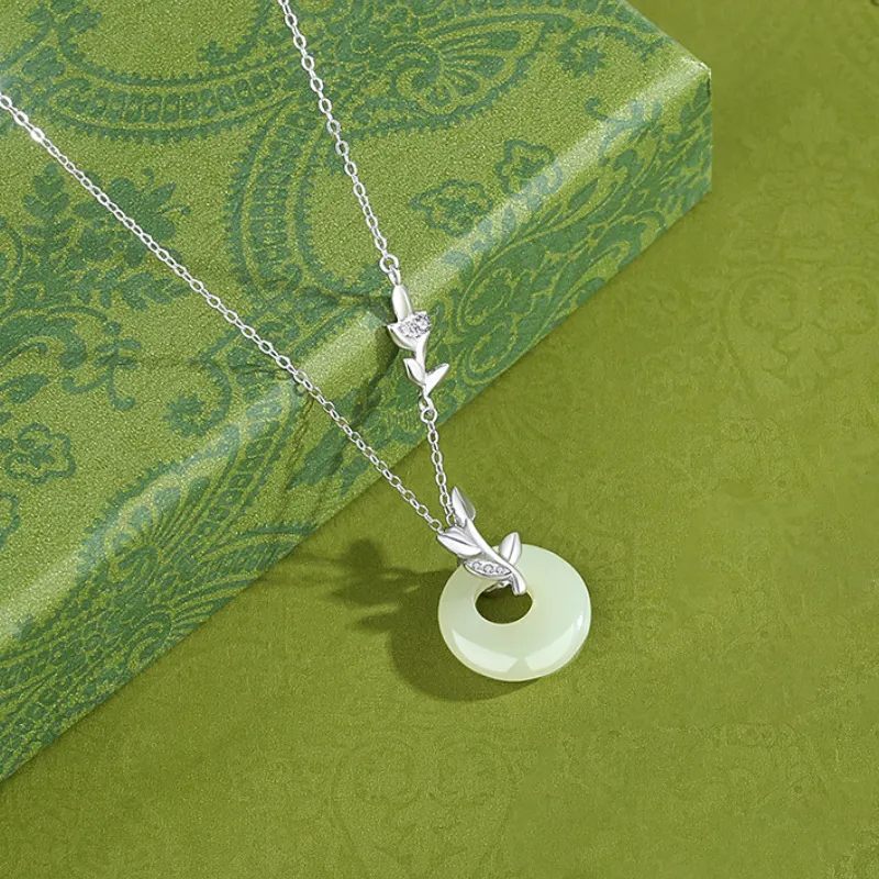 WEITIANXUAN Hetian Jade Necklaces Pale Greenish White Jade Unisex-6