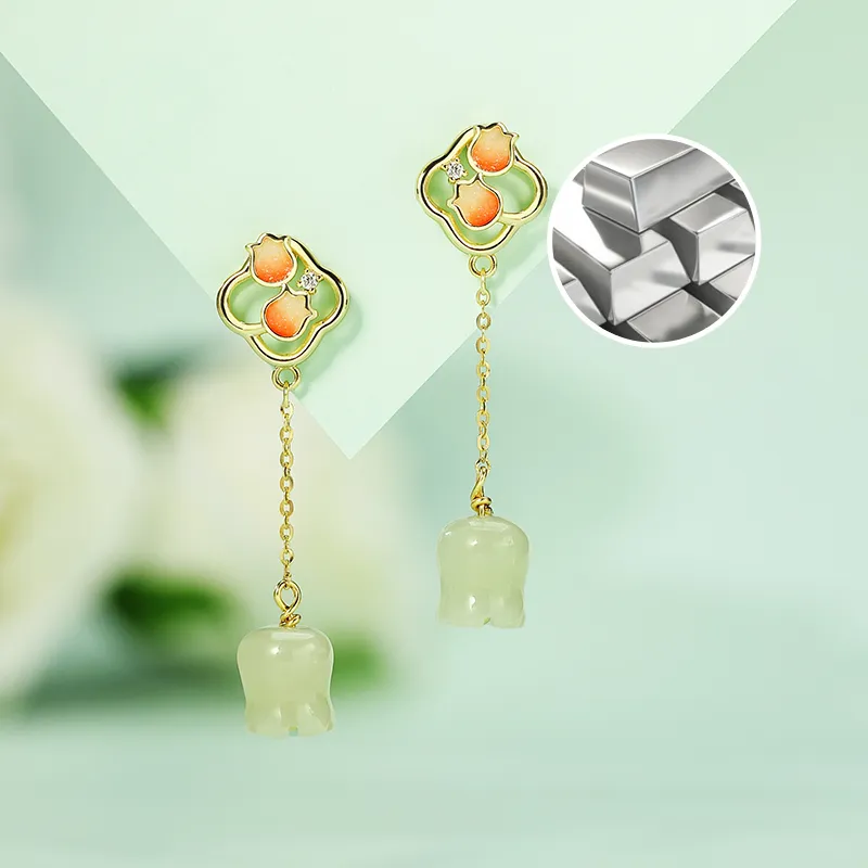 WEITIANXUAN Hetian Jade Earrings White Jade/Pale Greenish White Jade Women's-4