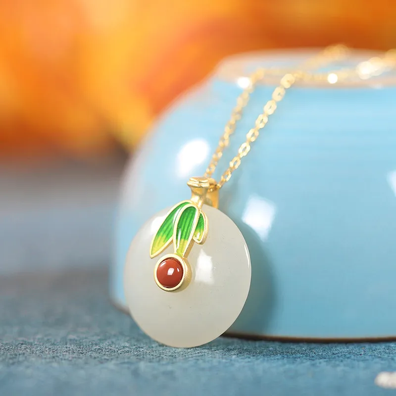 WEITIANXUAN Hetian Jade Necklaces White Jade/Pale Greenish White Jade Unisex-5