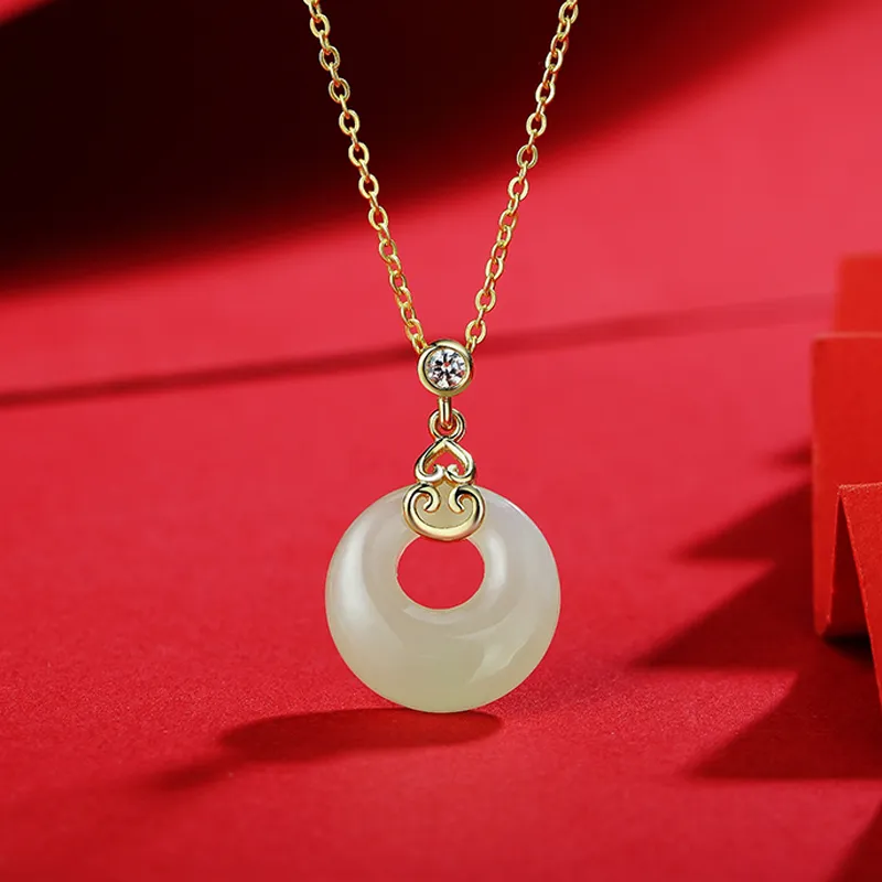 WEITIANXUAN Hetian Jade Necklaces White Jade/Pale Greenish White Jade Unisex-2