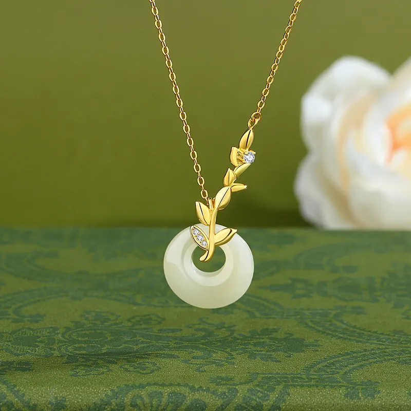 WEITIANXUAN Hetian Jade Necklaces Pale Greenish White Jade Unisex-5