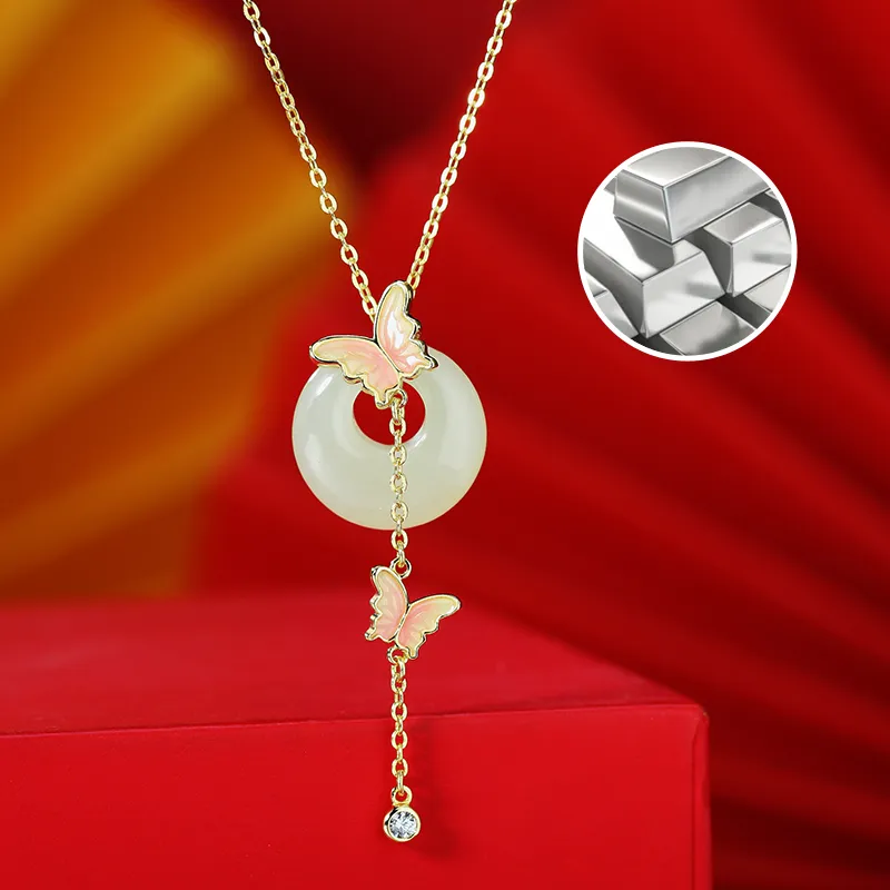 WEITIANXUAN Hetian Jade Necklaces Pale Greenish White Jade Women's-4