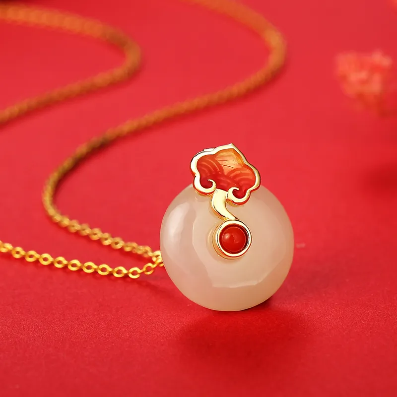 WEITIANXUAN Hetian Jade Necklaces Pale Greenish White Jade Women's-5