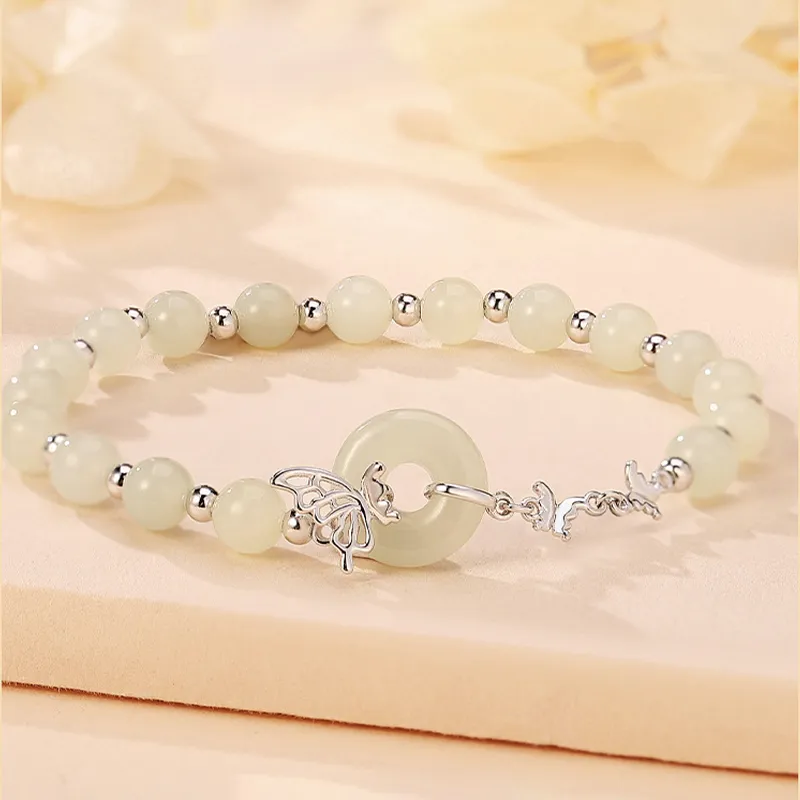 WEITIANXUAN Hetian Jade Bracelets White Jade/Pale Greenish White Jade Unisex-2