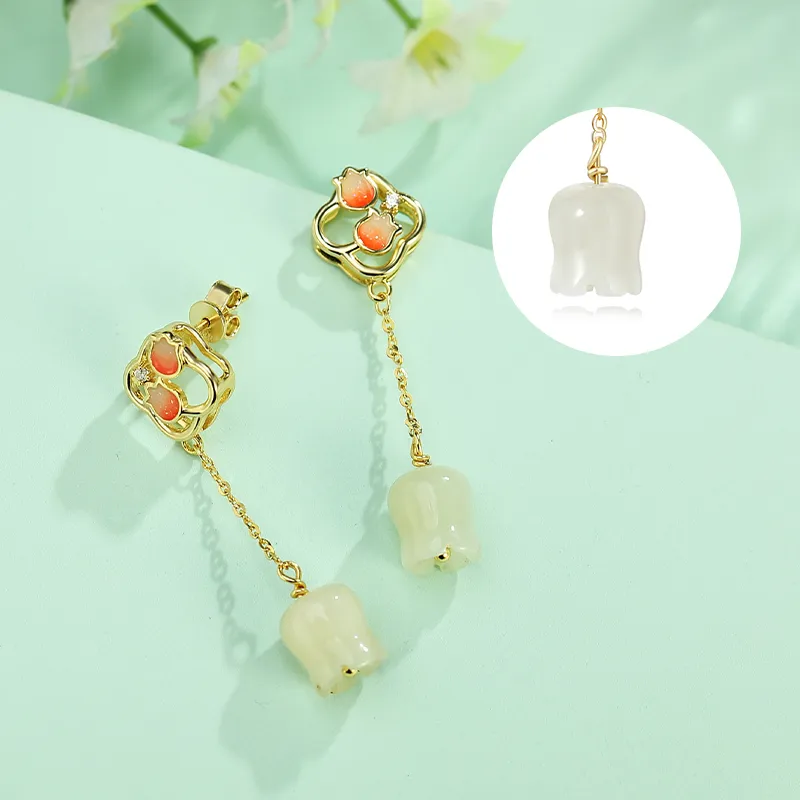 WEITIANXUAN Hetian Jade Earrings White Jade/Pale Greenish White Jade Women's-5