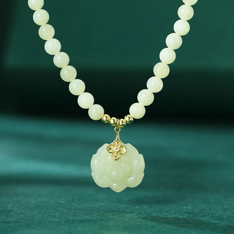 WEITIANXUAN Hetian Jade Necklaces Pale Greenish White Jade Women's-2