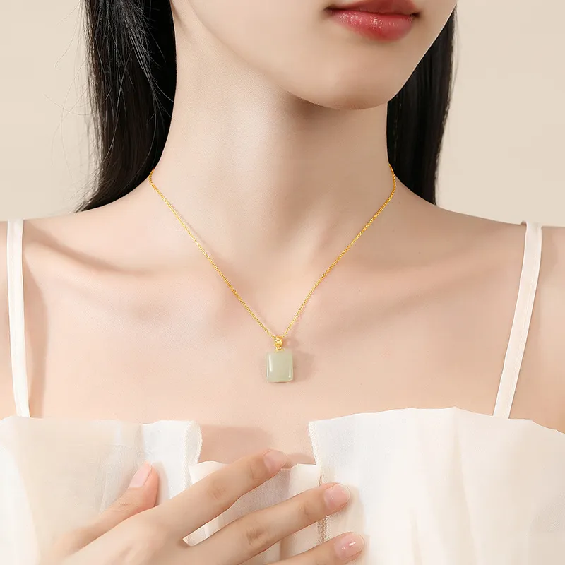 WEITIANXUAN Hetian Jade Necklaces Green Jade Unisex-4