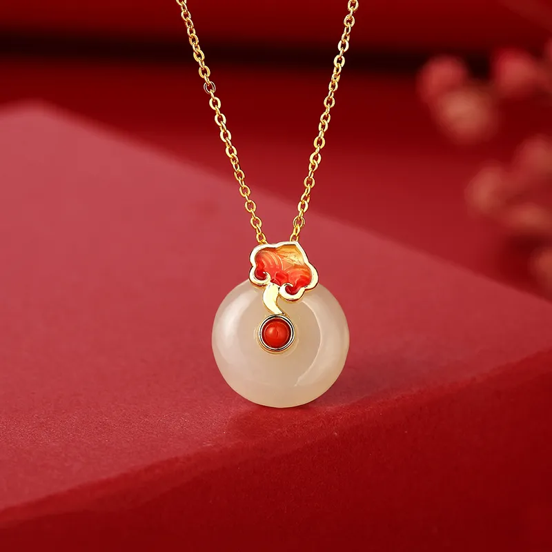 WEITIANXUAN Hetian Jade Necklaces Pale Greenish White Jade Women's-3