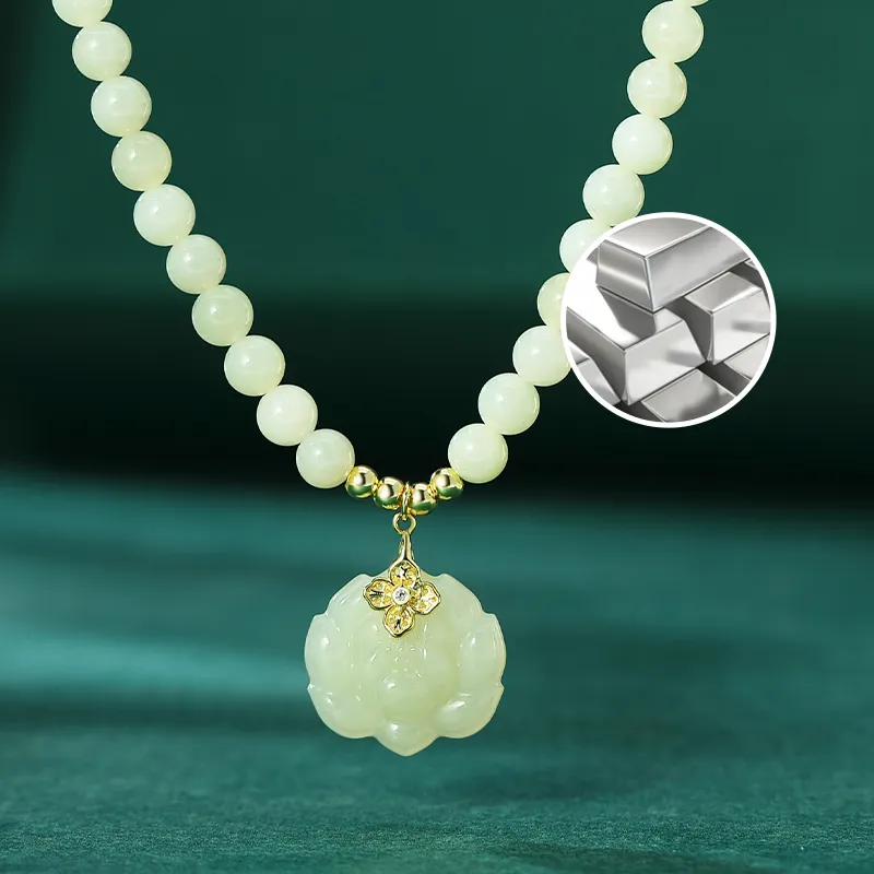 WEITIANXUAN Hetian Jade Necklaces Pale Greenish White Jade Women's-4