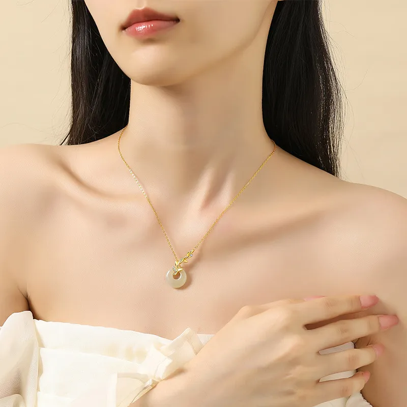 WEITIANXUAN Hetian Jade Necklaces Pale Greenish White Jade Unisex-3