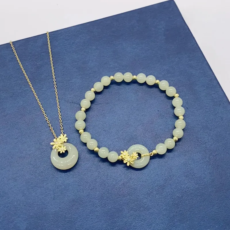 WEITIANXUAN Hetian Jade Bracelets White Jade/Pale Greenish White Jade Unisex-1