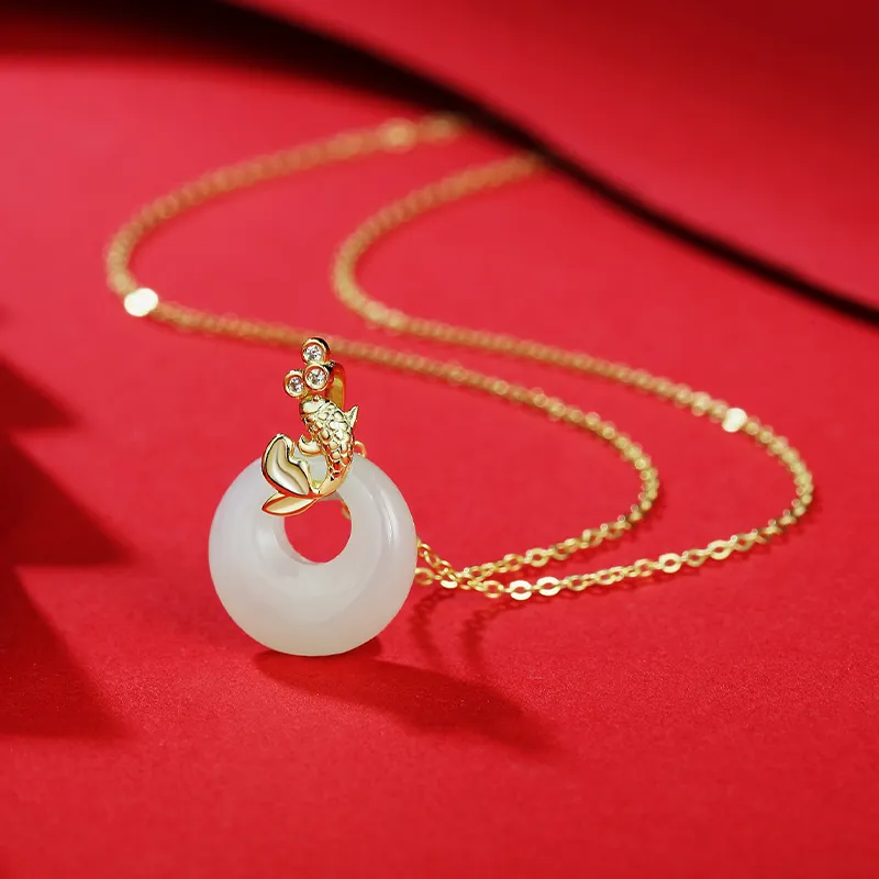 WEITIANXUAN Hetian Jade Necklaces Pale Greenish White Jade Women's-5