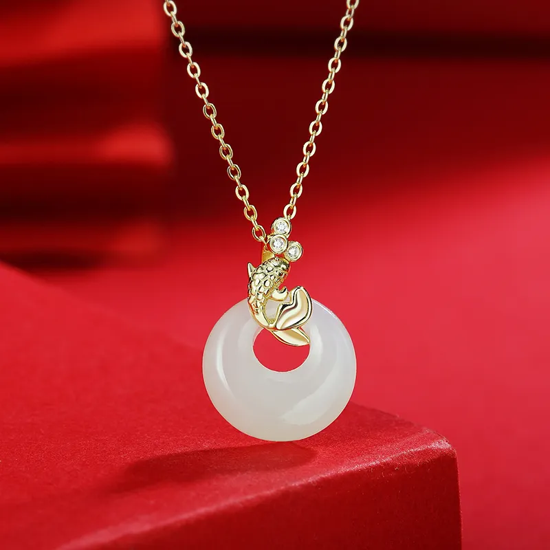 WEITIANXUAN Hetian Jade Necklaces Pale Greenish White Jade Women's-2