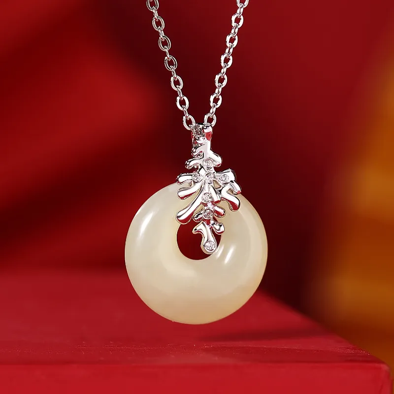 WEITIANXUAN Hetian Jade Necklaces White Jade/Pale Greenish White Jade Unisex-2