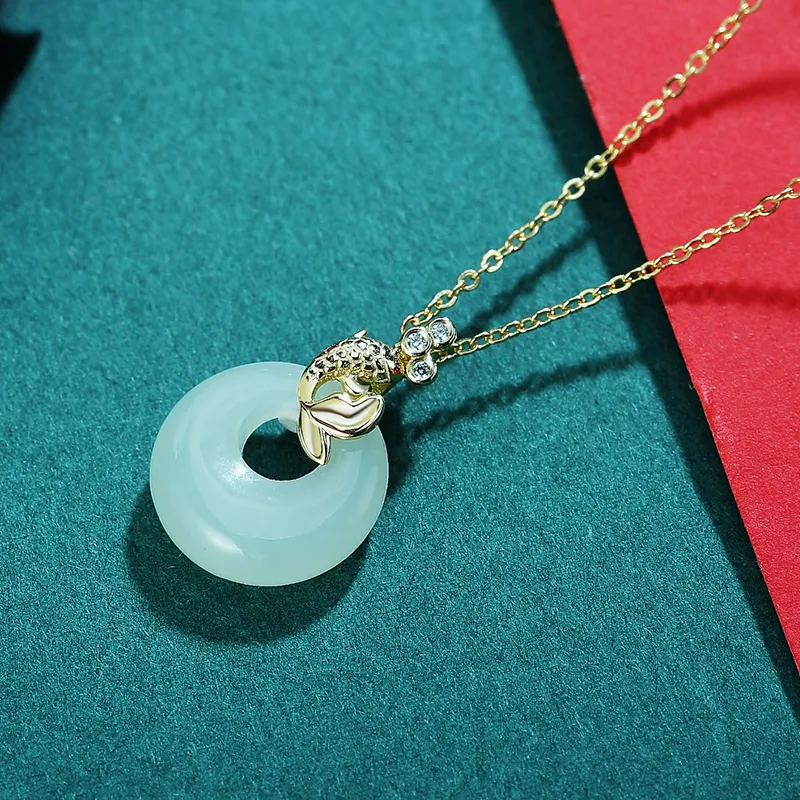 WEITIANXUAN Hetian Jade Necklaces Pale Greenish White Jade Women's-4