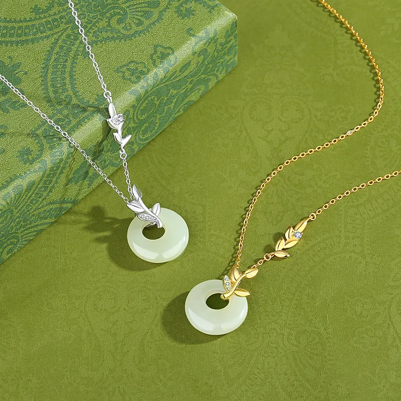 WEITIANXUAN Hetian Jade Necklaces Pale Greenish White Jade Unisex-4