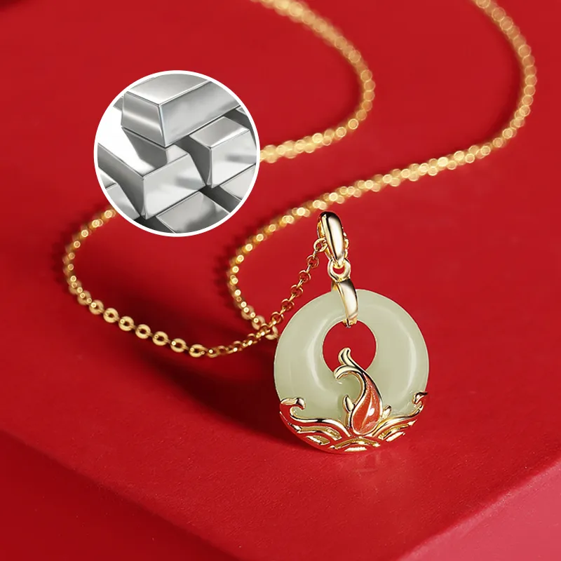 WEITIANXUAN Hetian Jade Necklaces Pale Greenish White Jade Women's-4