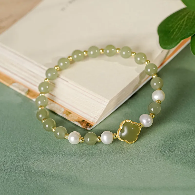 WEITIANXUAN Hetian Jade Bracelets Pale Greenish White Jade Women's-5