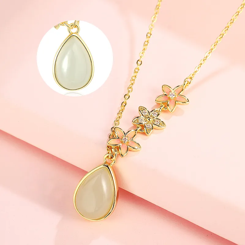 WEITIANXUAN Hetian Jade Necklaces Pale Greenish White Jade Women's-4