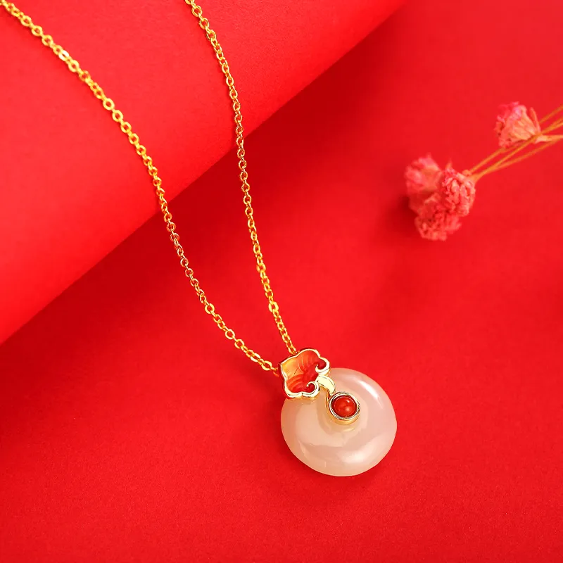 WEITIANXUAN Hetian Jade Necklaces Pale Greenish White Jade Women's-6