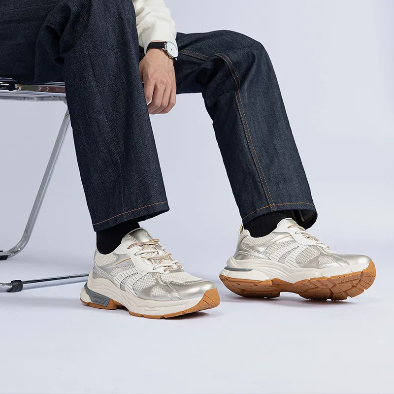 JOSINY Interstellar Odyssey Cushioned Wear Resistant Breathable Low Top Chunky Sneakers Men's Champagne Gold-9