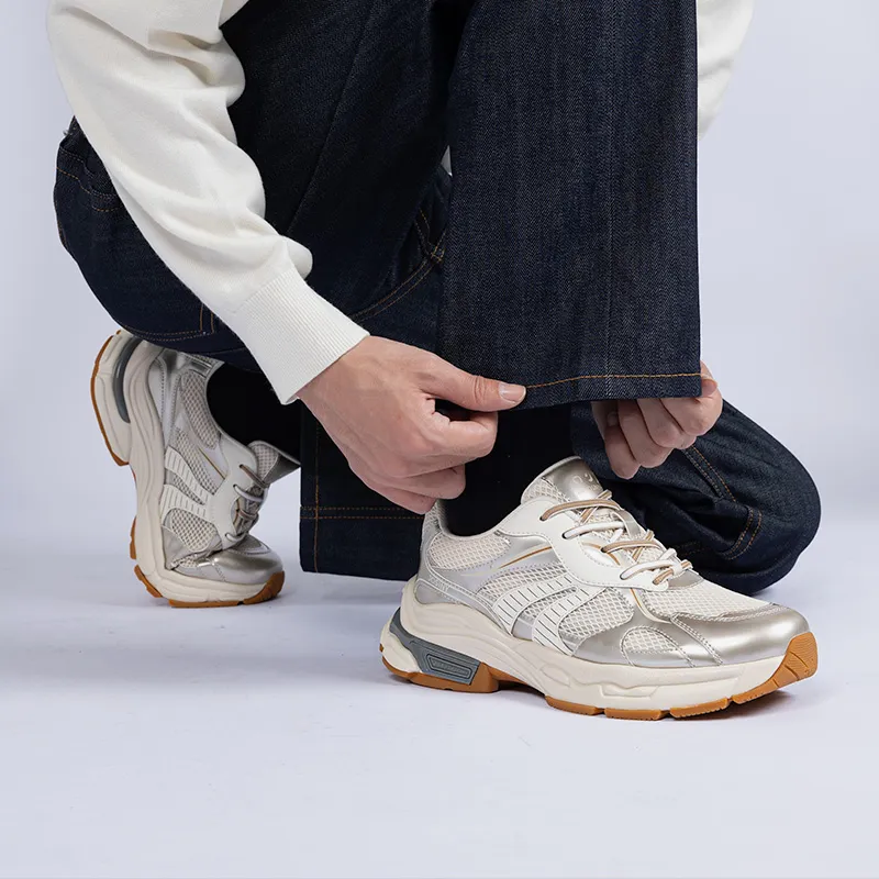JOSINY Interstellar Odyssey Cushioned Wear Resistant Breathable Low Top Chunky Sneakers Men's Champagne Gold-10