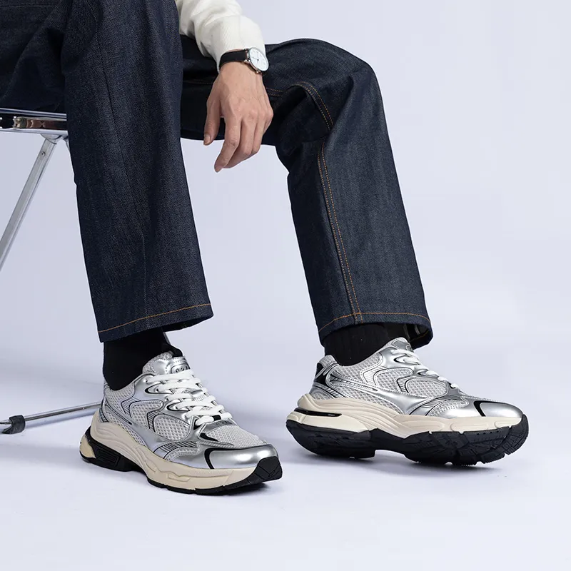 JOSINY Interstellar Odyssey Chunky Sneakers Men Low Top Dazzling Light Silver/Obsidian Black-15