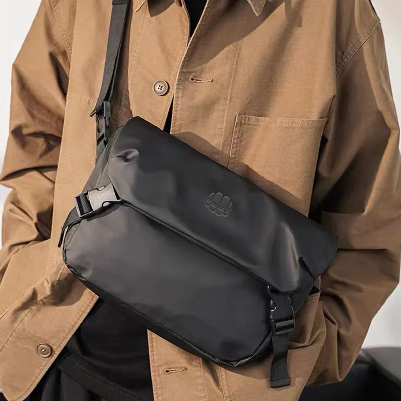 ROSEROOEN PU Messenger Bag Shoulder Bag Crossbody Bag Regular Unisex Pure Black-6