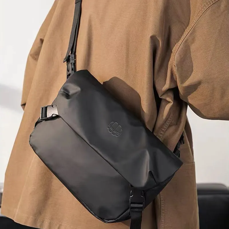 ROSEROOEN PU Messenger Bag Shoulder Bag Crossbody Bag Regular Unisex Pure Black-8