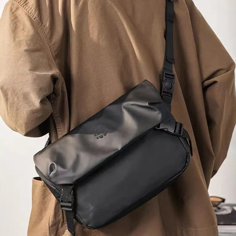 ROSEROOEN PU Messenger Bag Shoulder Bag Crossbody Bag Regular Unisex Pure Black-7
