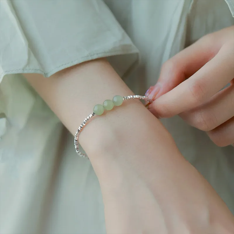 Bermuda Eyes Hetian Jade S925 Silver Bracelets Women's Pale Greenish White Jade-3