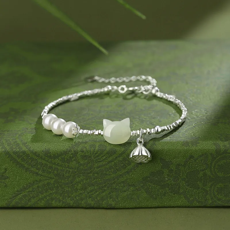 Bermuda Eyes Hetian Jade Bracelets Pale Greenish White Jade Women's-1