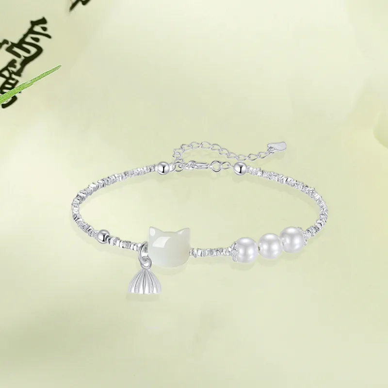 Bermuda Eyes Hetian Jade Bracelets Pale Greenish White Jade Women's-5
