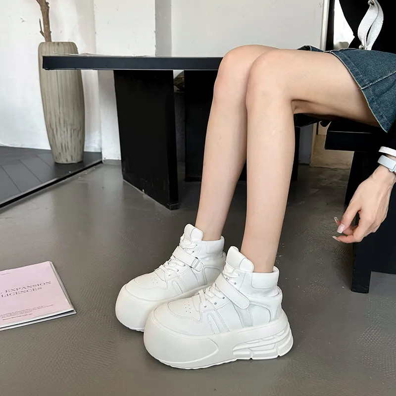 N6N8 Wear Resistant Lightweight Height Increasing High Top Casual Shoes Women's White-5