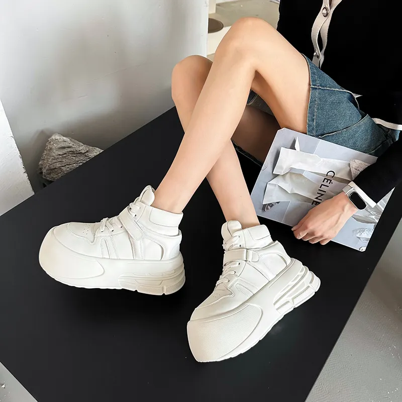 N6N8 Wear Resistant Lightweight Height Increasing High Top Casual Shoes Women's White-6