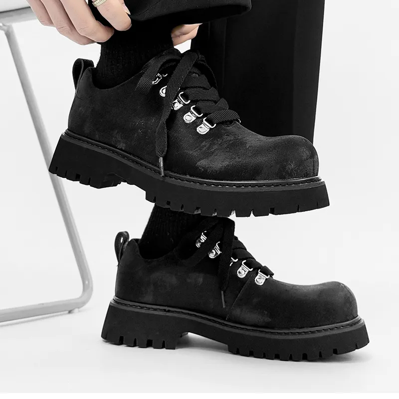 Little Red Man Wear-Resistant Height Increasing Low-Top Casual Shoes Men's Black-4