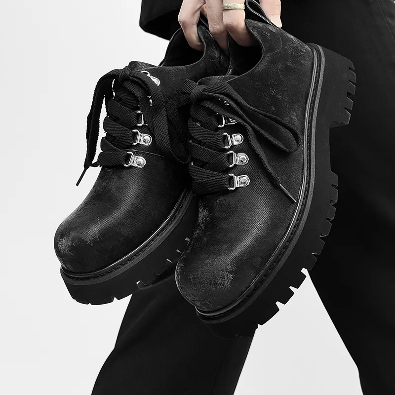 Little Red Man Wear-Resistant Height Increasing Low-Top Casual Shoes Men's Black-5