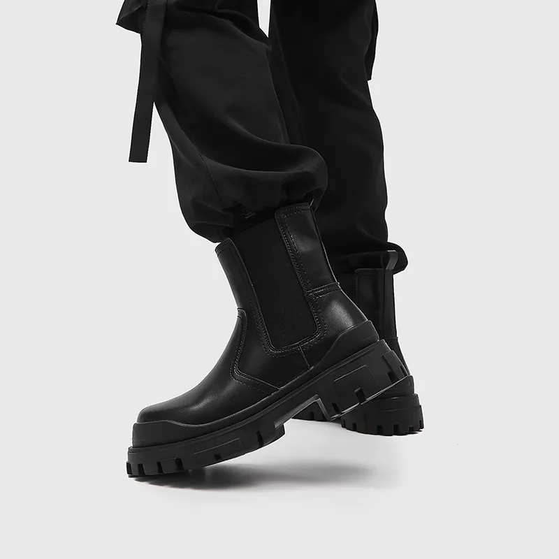 Little Red Man Short Chelsea Boots Men's Black-4