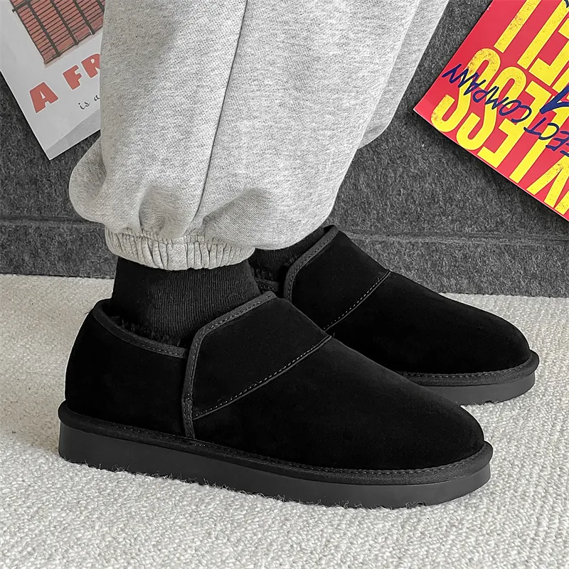 Little Red Man Warm Coverage Ankle Length Snow Boots Unisex Black-4