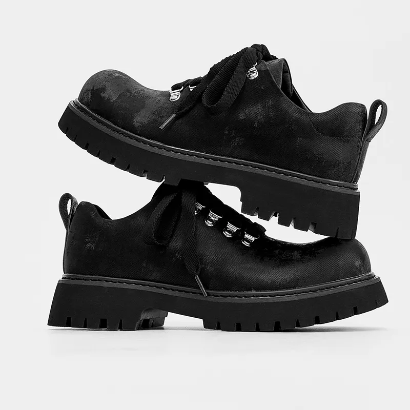 Little Red Man Wear-Resistant Height Increasing Low-Top Casual Shoes Men's Black-1
