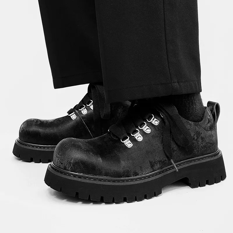 Little Red Man Wear-Resistant Height Increasing Low-Top Casual Shoes Men's Black-3