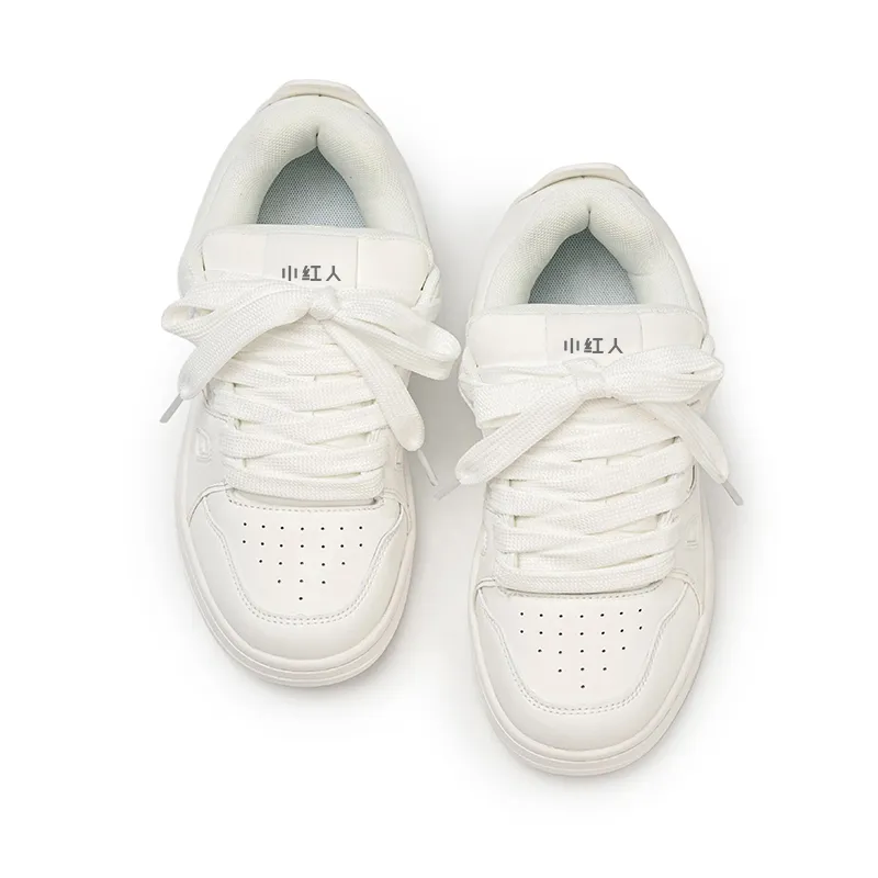 Little Red Man Non slip Lightweight Low Top Skateboard Shoes Unisex White-2