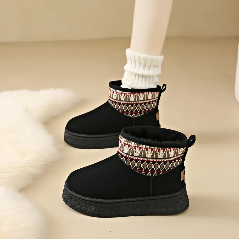 Little Red Man Slip Resistant Warm Short Snow Boots Women's-2