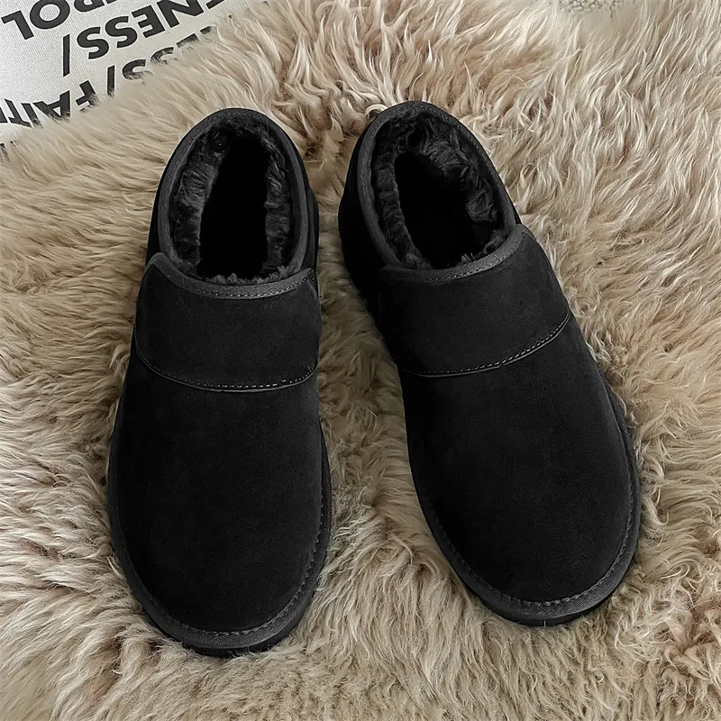 Little Red Man Warm Coverage Ankle Length Snow Boots Unisex Black-2