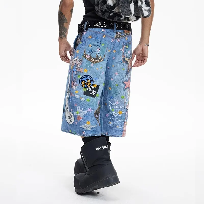 DND4DES Denim Shorts Unisex Washed Blue-5