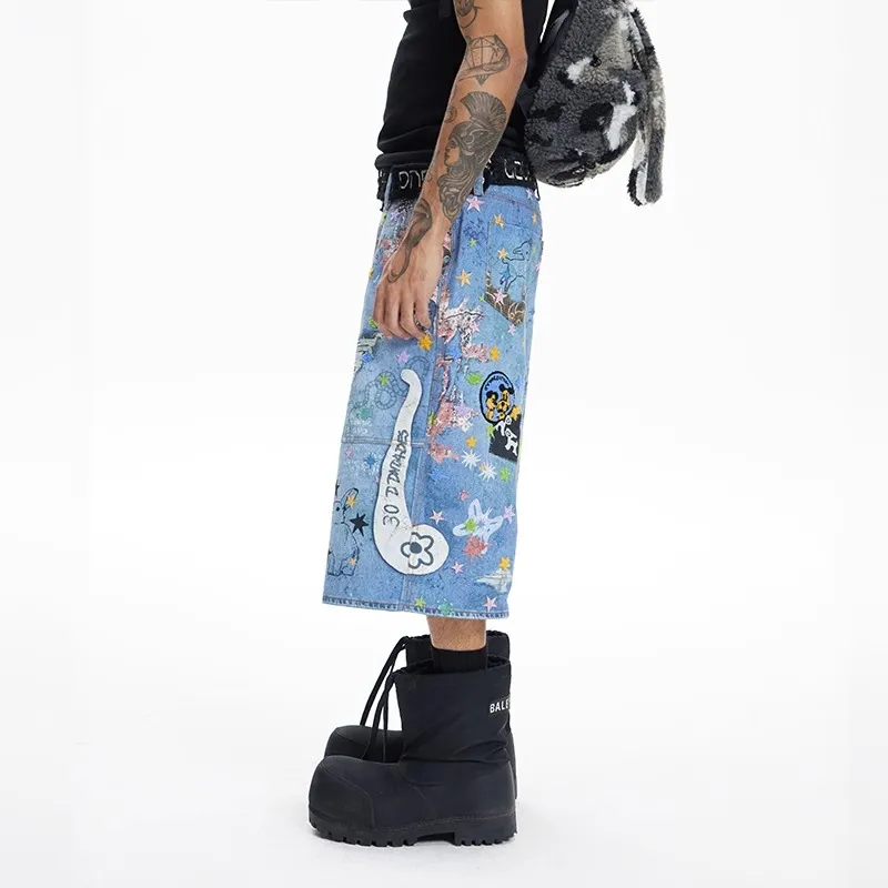 DND4DES Denim Shorts Unisex Washed Blue-4