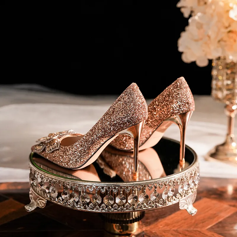 QITUMAUL Slim Heel High Heels Women's Champagne-9