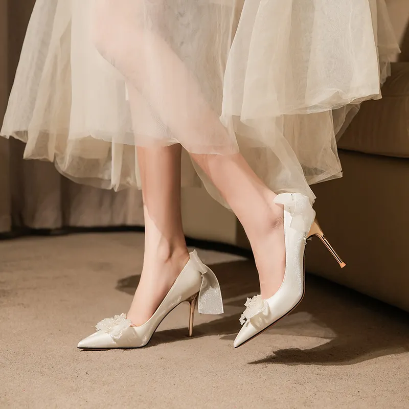 QITUMAUL Slim Heel High Heels 6.5 9.5cm Women's White-10