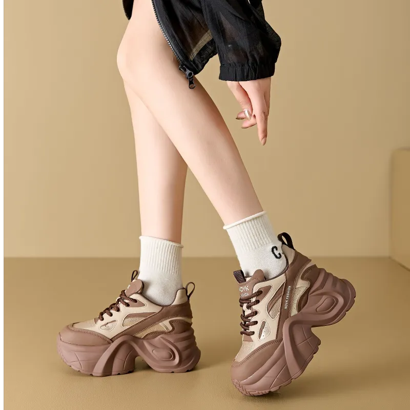QITUMAUL Anti Slip Wear Resistant Mid Top Chunky Sneakers Women's-11